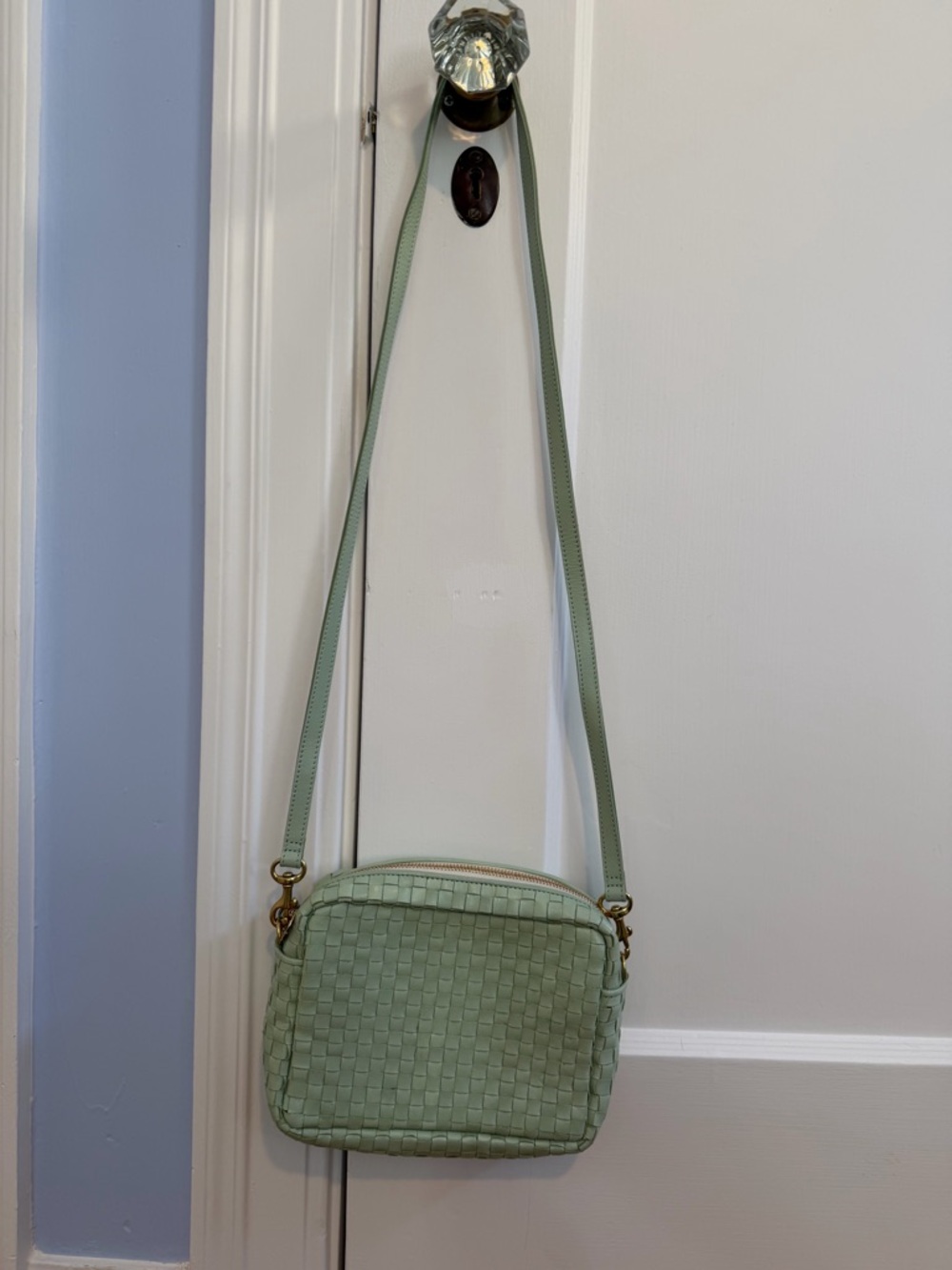 Clare V. Mint Green Woven Midi Sac/Crossbody Bag